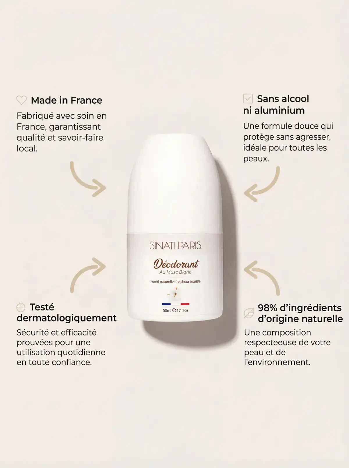 Déodorant Musc Blanc Naturel - Roll-On Sinati Paris