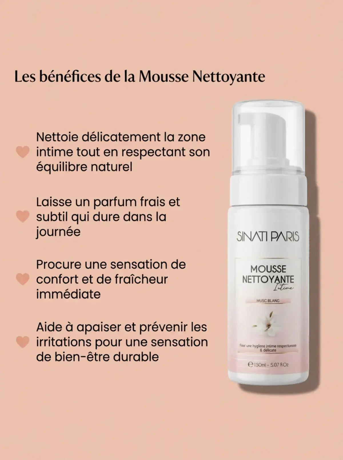 Mousse Intime Nettoyante Douceur – Musc Blanc (150ml) Sinati Paris