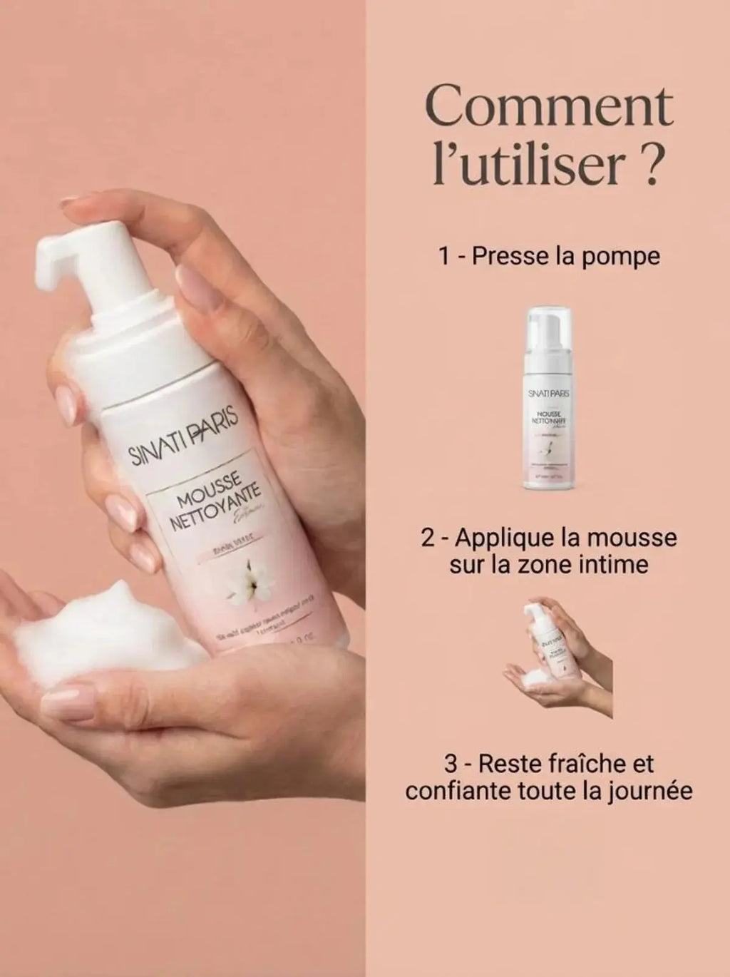 Mousse Intime Nettoyante Douceur – Musc Blanc (150ml) Sinati Paris