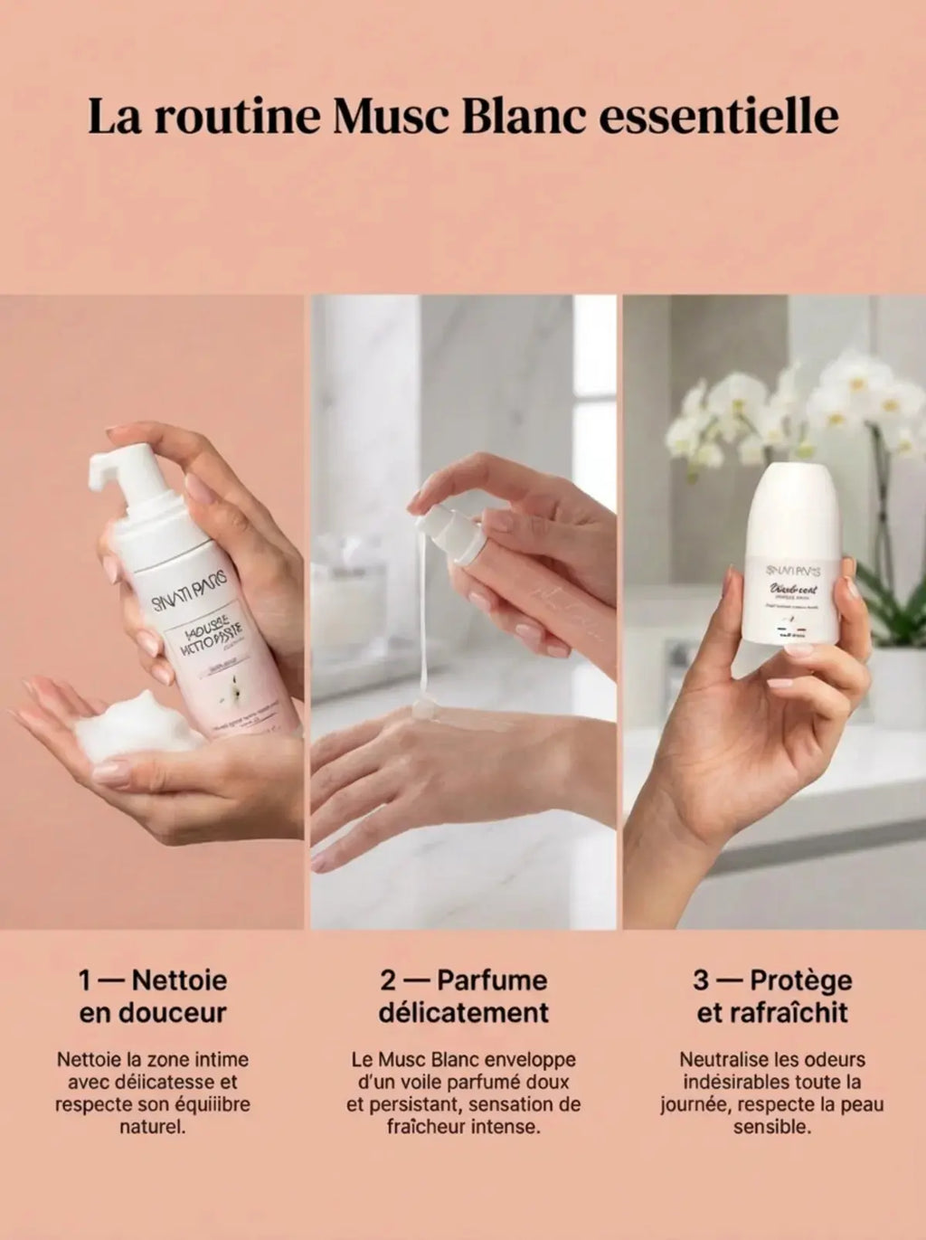 Mousse Intime Nettoyante Douceur – Musc Blanc (150ml) Sinati Paris