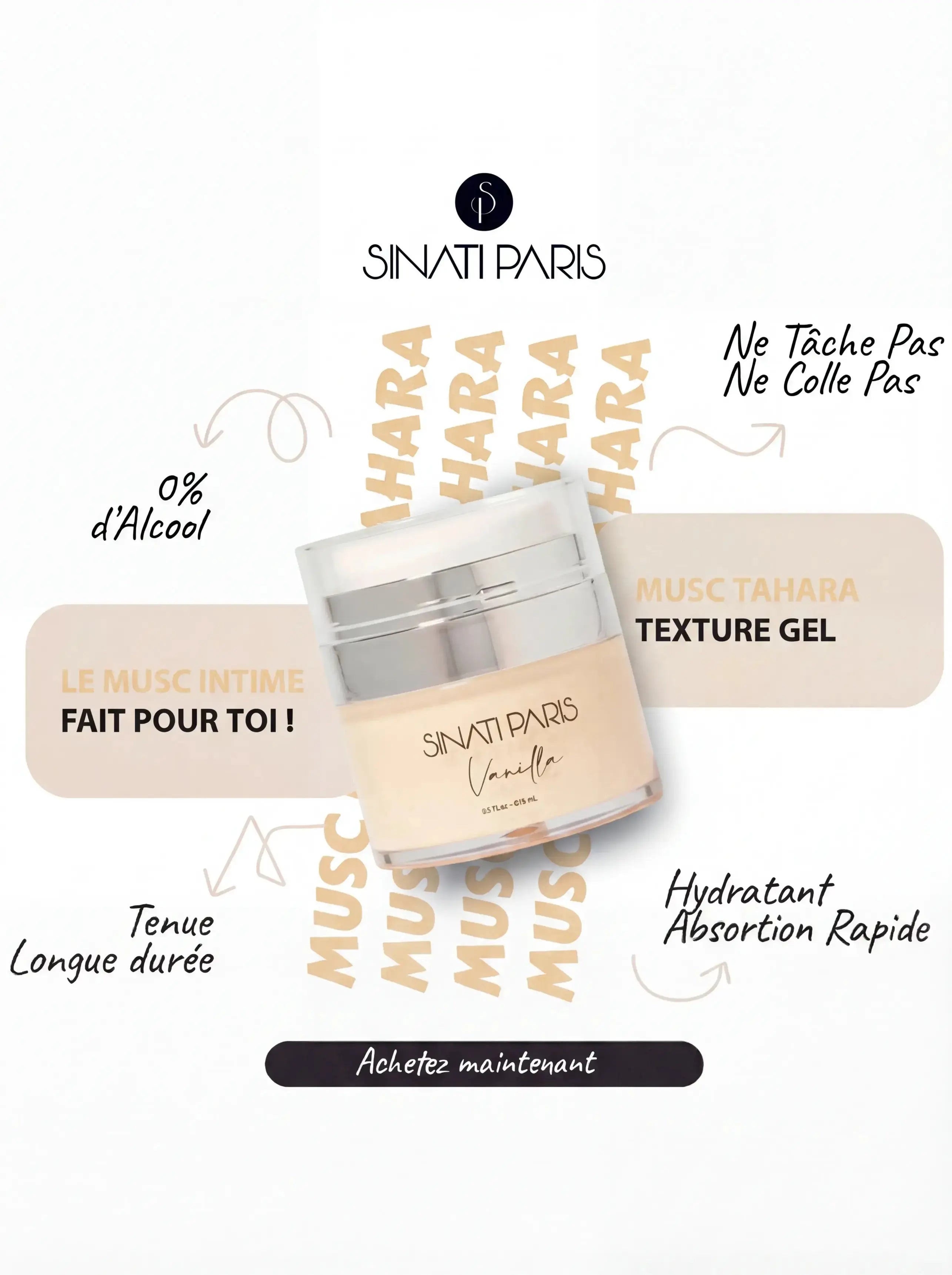 Musc Vanille - Gel Frais et Soyeux - Pot 15ml Sinati Paris